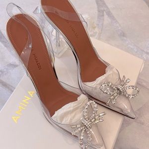 Amina Muaddi, clear crystal bow sandals Size 36.5